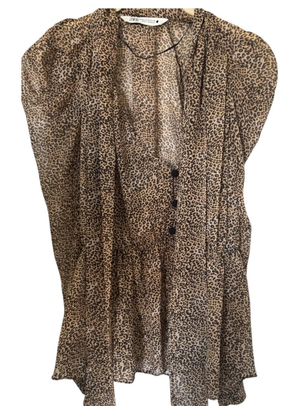 Zara Leopard Print long Sleeve Blouse in Brown and Black